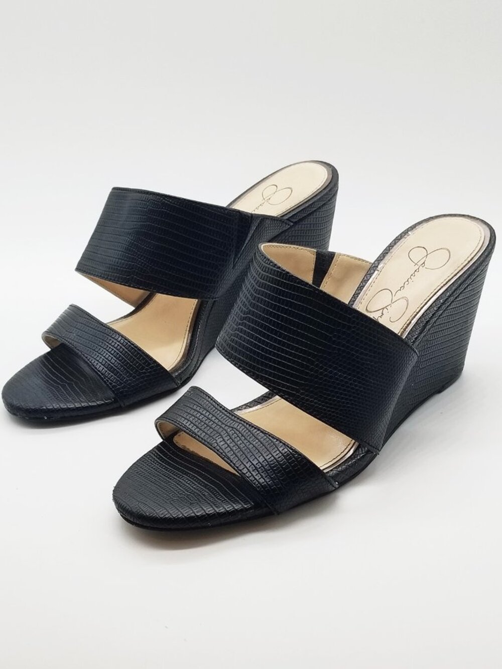 Jessica Simpson Cayren Black Double Strap Wedge Slide Sandal Women's 7M Slip On - Picture 2 of 15